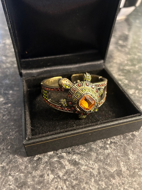 Heidi Daus Jewelry - Heidi Daus Turtle Crystal Bronze 6.5" Hinged Bangle Hidden Watch Bracelet